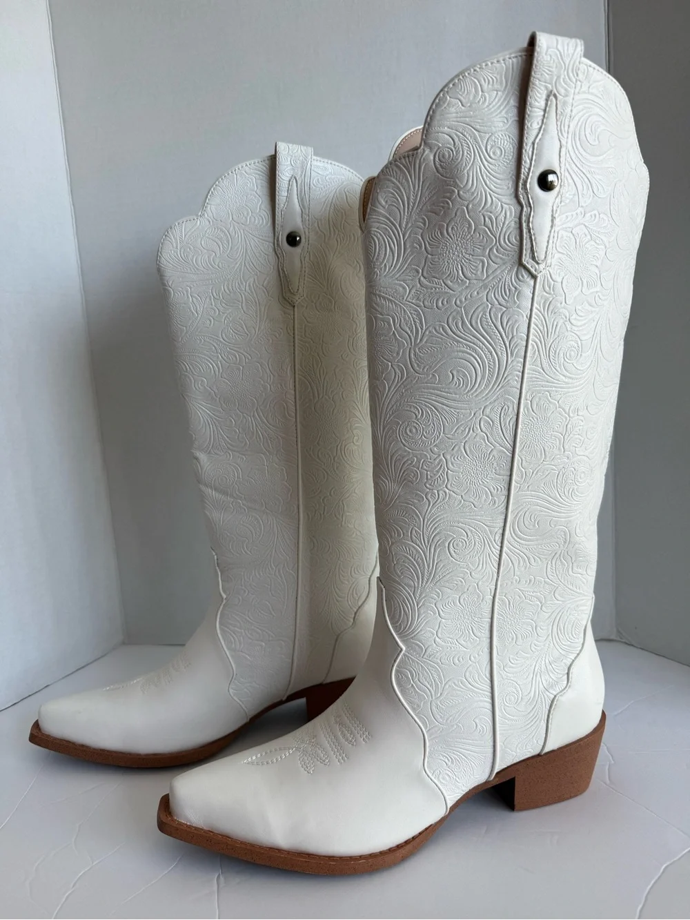Women's Embroidered Cowboy Boots Western Under Knee Pull On Size 8.5